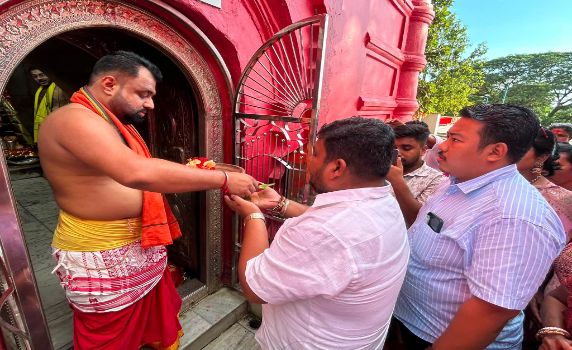 Tripura BJP president Abhishek Debroy visits Tripurasundari Temple, Udaipur.